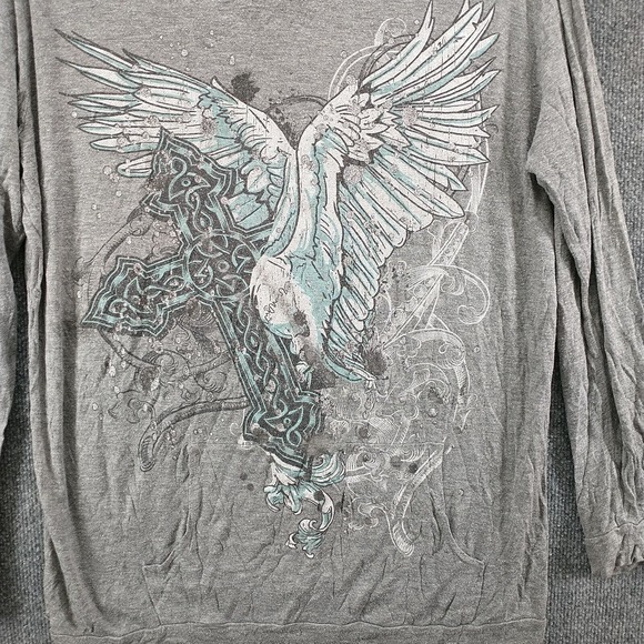 Sugar High Women's Wings Cross Pullover Graphic Hoodie Gray 2X Lightweight - Picture 5 of 16